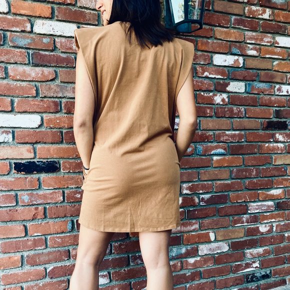 NWT Cognac Padded Muscle Shirt Dress - Picture 3 of 4